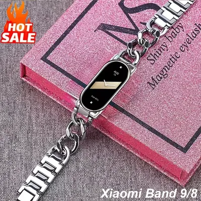 New Applicable To Mi Band 8 9 Straps Wristband Fashion Single-Lap Chain Metal Sport Women Smart