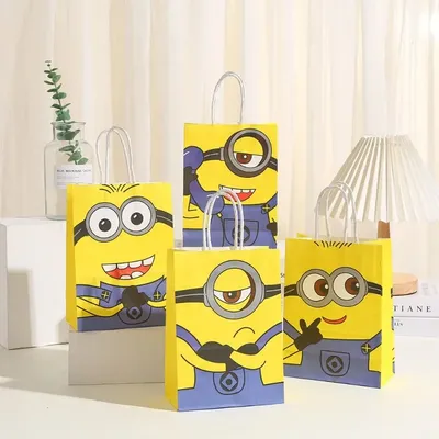 12/24pcs Despicable Me 21*15*8 Minions Birthday Themed Portable Paper Bag Cute Square Bottom Gift