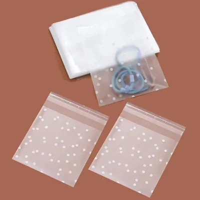 100pcs Plastic Transparent Packaging Cellophane Bags White Snowflake Dot Gift Bag DIY Self Adhesive