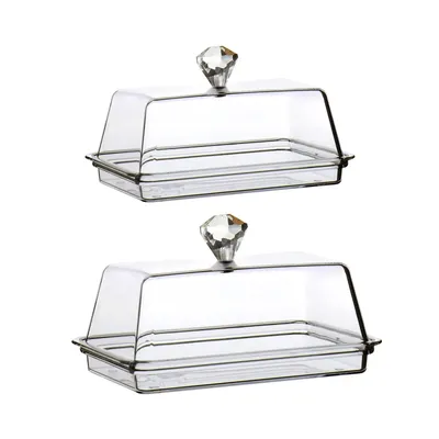 Clear Butter Dish Storage Box Butter Holder Dinnerware with Cover Butter Keeper Tray