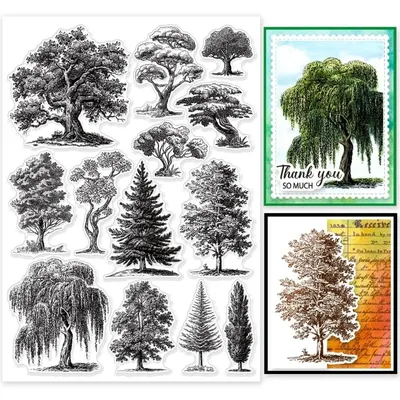1Sheet Vintage Tree Clear Stamps for Cards Making Nature Plants Clear Stamp Seals 8.27x11.69 inch