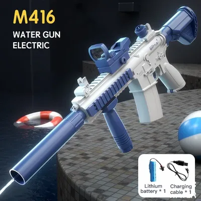 Pistola de agua eléctrica M416 para niños y niñas, juguete de tiro, completamente automático, regalo