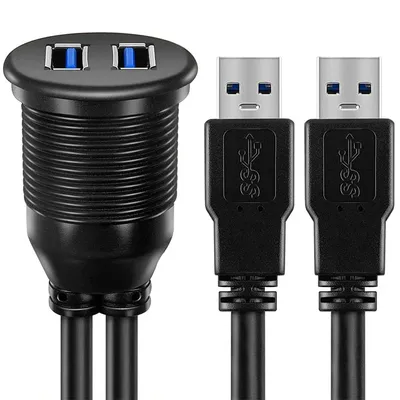 2 Ports Dual USB 3.0 Male to USB 3.0 Female AUX Flush Mount Car Mount Extension Cable for Car Truck Boat Motorcycle Dashboard