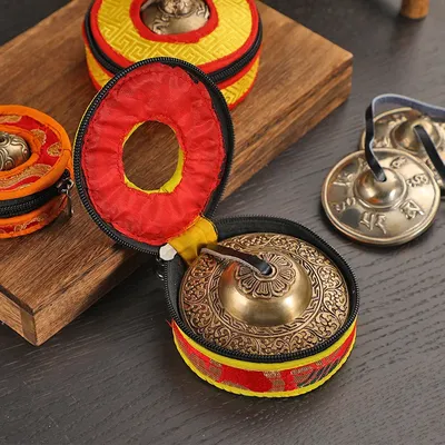 Handmade Copper Tingsha Bells Nepal Cymbals Tinkle Bell with Bag Retro Tibetan Bells Yoga Meditation