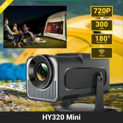 HY320 Mini Newly Native 720P Android 11 4K Projector 300ANSI Wifi6 BT5.0 Cinema Outdoor Portable