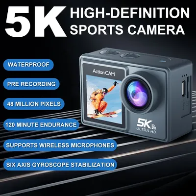 5K Action Camera 4K60FPS Dual IPS Touch LCD DVR EIS 170° 30M Waterproof 5X Zoom Sport Camera With