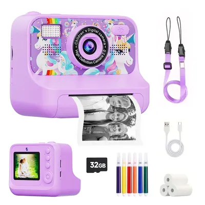 Cartoon Instant Print Camera for Kids 2.4 Inch HD Digital Camera With 32G for Boys Girls Birthday