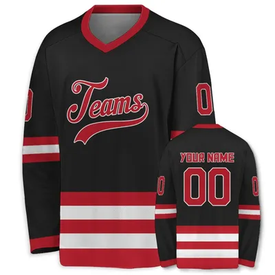 Custom Black Red Hockey 3D Print Personanlized Team Name Number Men Women Ice Hockey Jersey Kids