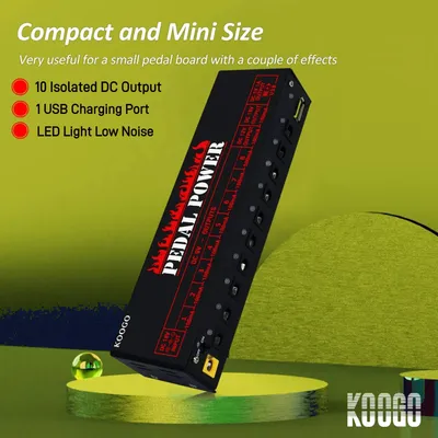 Koogo Guitar Effects Pedal Power Supply 10 Isolated DC Source Output 1USB 5V Port Effector Power