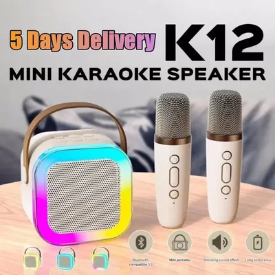 Bluetooth K12 Karaoke Machine Portable 5.3 PA Speaker System with 1-2 Wireless Microphones Home