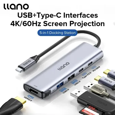 LLANO 5 In 1 USB-C Hub Notebook Docking Station USB3.0 Splitter 4k60hz Multi-interface Hdmi PD
