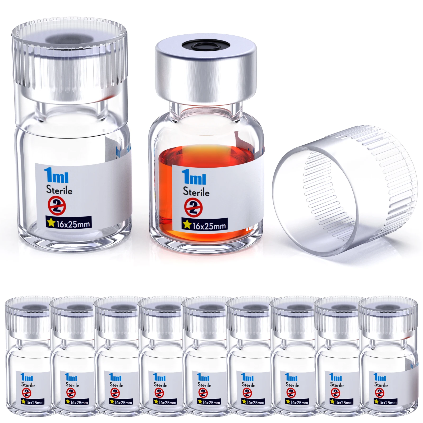 Sterile Empty Vials With Reuse Cap And 13 /20 mm Self Healing Injection Port,Buckle Glass Vials ,Sterile Package,Clear