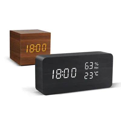 Alarm Clock LED Wooden Watch Table Voice Control Digital Wood Despertador USB/AAA Powered Electronic