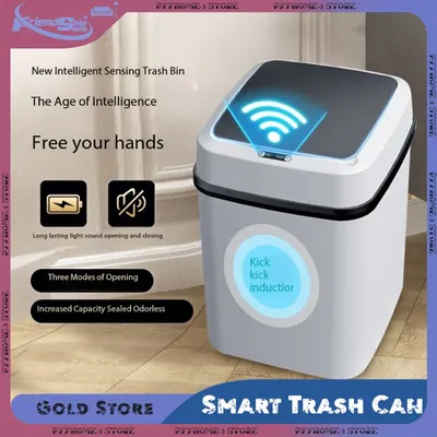 ﻿15L Smart Trash Can Automatic Sensor Dustbin Intelligent Waste Bin with Lid Waterproof Recycling