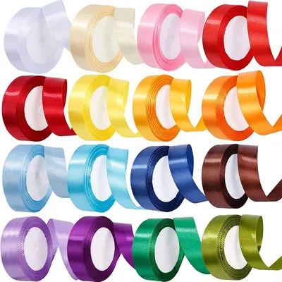 25Yards Satin Ribbon Rainbow Silk Ribbon Double Face Ribbons 30Colors for Craft Bow Gift Wrapping