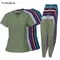 Scrubs Uniform Suit Short Sleeve V-neck Tops+jogger Pants Set Nursing Uniform Women Multicolor Pet