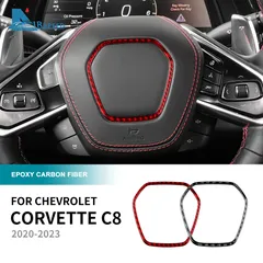 Real Soft Carbon Fiber Sticker For Chevrolet Corvette C8 2020 2021 2022 2023 Car Steering Wheel Center Frame Ring Accessories