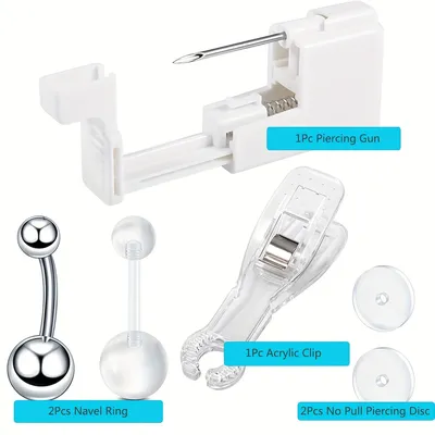 6pcs Belly Button Piercing Kit With Painless Disposable Gun Stainless Steel Needles Fashionable