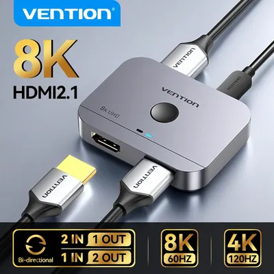 Vention HDMI 2.1 Splitter 8K 60Hz 4K120Hz Bi-Direction 2 in 1 out for TV Xiaomi Xbox PS4 5