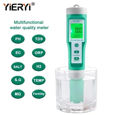 Yieryi TDS EC PH Salinity Meter ORP H2 S.G TEMP Water Quality Monitor Solution Fertilizer
