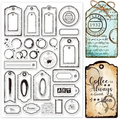 1Sheet Retro Label Clear Stamps for DIY Scrapbooking Vintage Banner Tags Silicone Clear Stamp Seals
