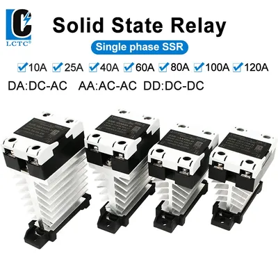 SSR Solid State Relay 24-480VAC Heat Sink Single Phase DIN Rail Mounted 10A 25A 40A 60A 80A 100A