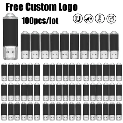 100 Pack USB Flash Drive Free Logo 128GB 64GB 32GB 16GB 8GB 4GB Waterproof Pen Drive Memory Stick