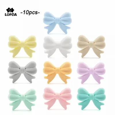 LOFCA Silicone Beads Bowknot 10pcs BPA Free Food Grade Silicone Teething Beads Pendant Chew Pacifier