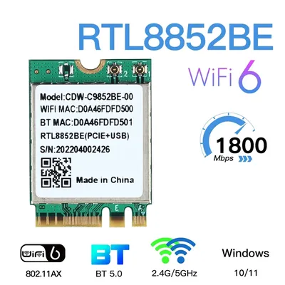 WiFi 6 Dual Band AX1800 For Realtek RTL8852BE M.2 NGFF Adapter Bluetooth 5.0 Wireless 802.11AX
