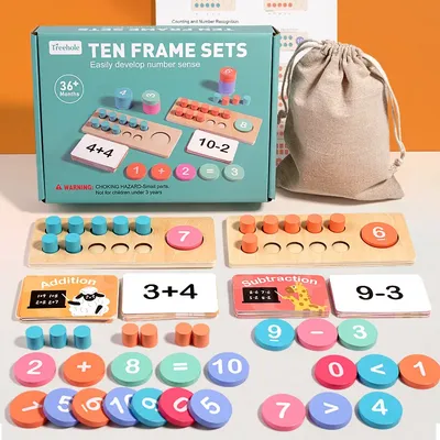Children's Wooden Number Board Cognitive Matching Addition Subtraction Operation Montessori Logical