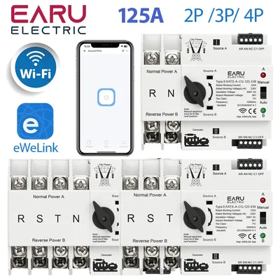 eWeLink WiFi Smart Remote Control 2/3/4P 125A AC 230V ATS Dual Power Automatic Transfer Electrical
