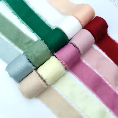 Green Ribbon Pure Cotton Hand Torn Raw Edge DIY Gift Box Packaging Greeting Card Decoration Bride