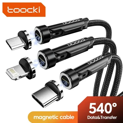 Toocki 540 Rotate Magnetic USB Type C Cable For iPhone 12 X Xiaomi Fast Charger Micro USB Type-C