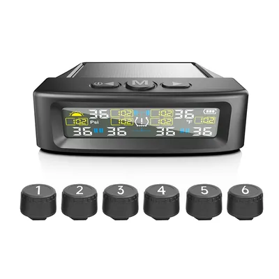 Solar TPMS Car Tire Pressure Alarm Digital Colorful Display 6 External Sensors Waterproof Tire