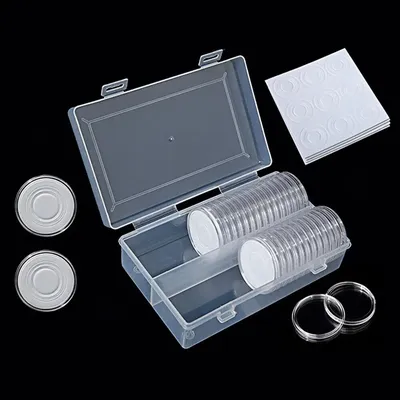 50Pc 41mm Coin Capsules Box with Inner Cushions Plastic Storage Protection Case