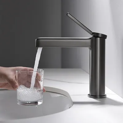 New Arrival Gray Black Bathroom Basin Faucet Single Handle Single Hole Mixer Tap Deck Mounted Hot