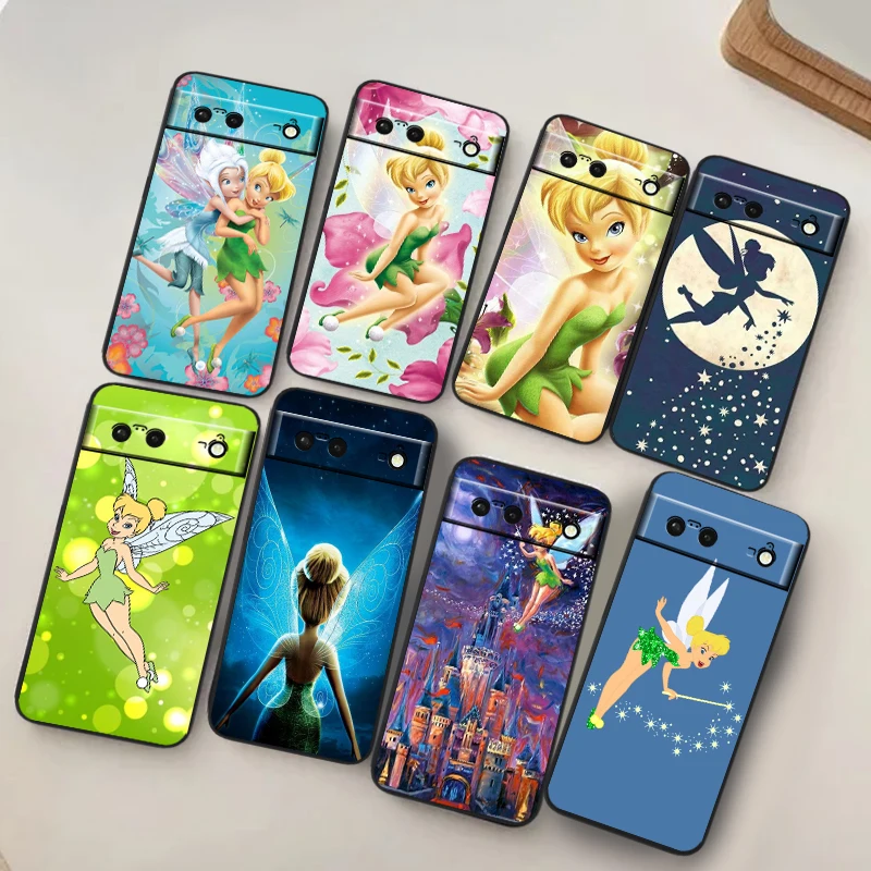 Cartoon Disney Tinker Bell For Google Pixel 9 8 7A 7 6A 6 5A 5 4 4A XL 5G Black Silicon Shockproof Shell Funda Phone Case