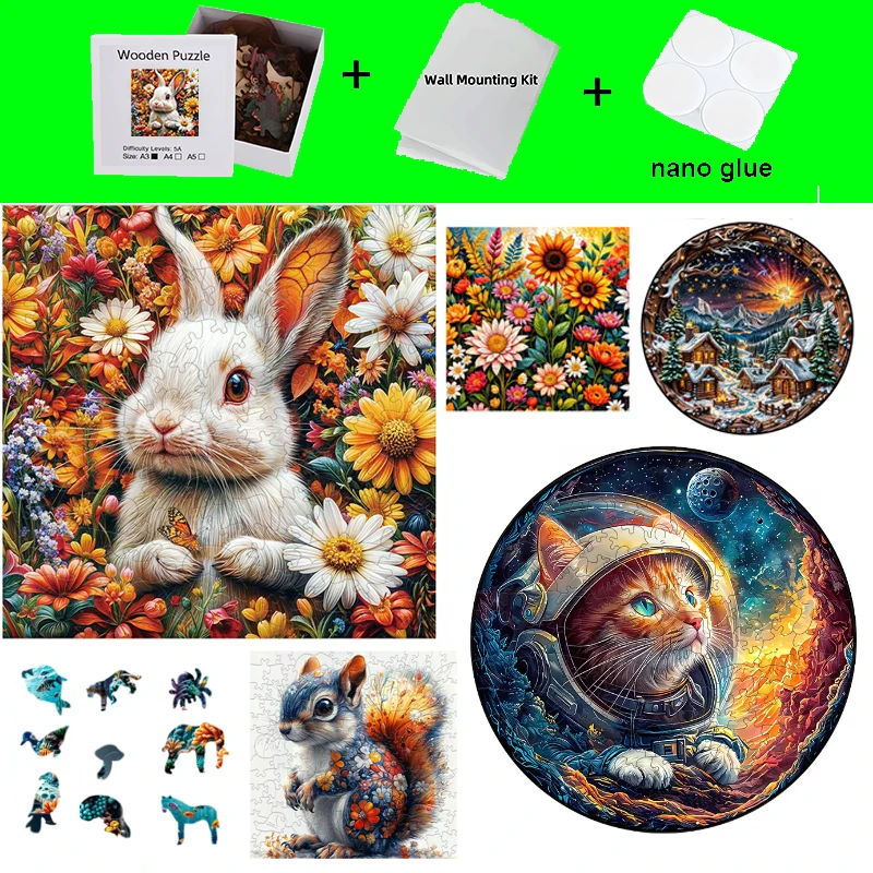 3D Wooden puzzle Nano Glue Sticks Adult and children's wooden puzzle Unique shaped animal wooden puzzle Adult Jigsaw
