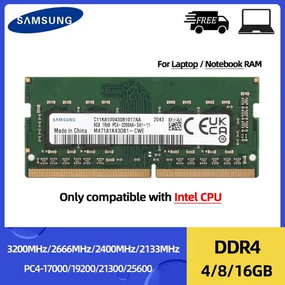 Samsung Memory Ram DDR4 4GB 8GB 3200MHz 16GB 2666Mhz 2400MHz 2133MHz SODIMM For Intel CPU PC4 3200AA