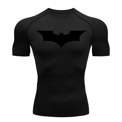 Bat Print Compression Shirts for Men Summer Short Sleeve Rash Guard Gym Workout Running Tshirt