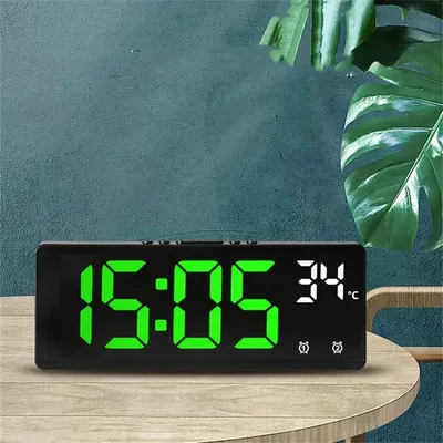 Voice Control Digital Alarm Clock Temperature Dual Alarm Snooze Desktop Table Clock Night Mode