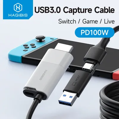 Hagibis USB 3.0 Video Capture Card HDMI to USB-A/Type-C Capture Cable PD 100W for Quest 3 Switch