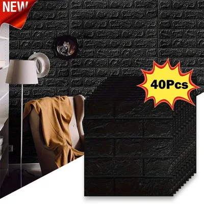 Black brick pattern wallpaper thick waterproof and moisture-proof living room bedroom decorative
