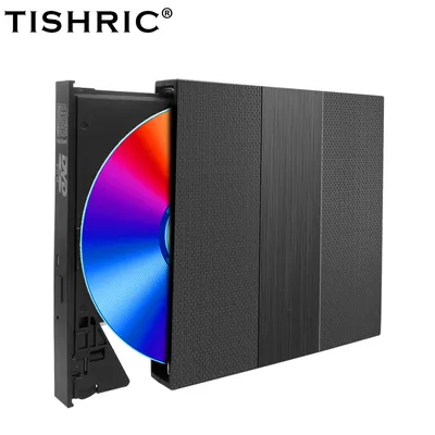 TISHRIC External CD DVD Reader USB2.0/3.0/Type-c External Disk Drive CD-ROM DVD-ROM Optical Only