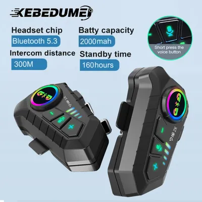 KEBIDUMEI 1/2x Motorcycle Intercom Headset Helmet BT 5.3 For 2 Riders intercommunicator 300M