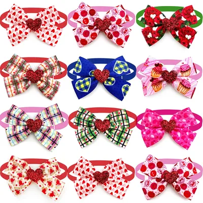 50/100pcs Valentine's Day Pet Dog Cat Bow Ties Adjustable Dog Ties Pet Holiday BowTie Collar Pet