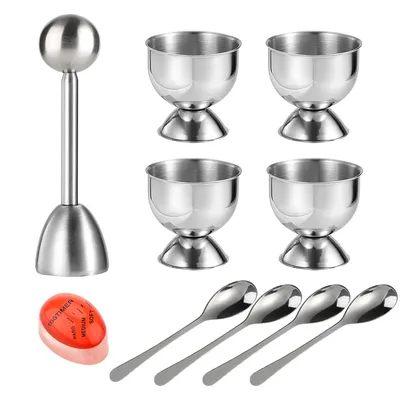 Egg Cracker Topper Set Stainless Steel Soft Hard Boiled Egg Separator Holder with Shell Opener Egg