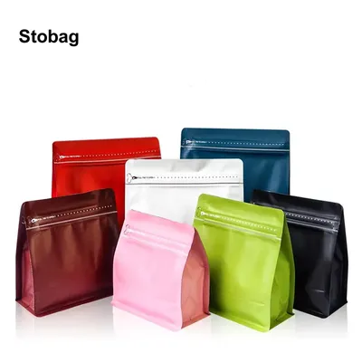 StoBag 50pcs Wholesale Color Frosted Coffee Beans Packaging Bag Octagonal Stand Up Food Sealed