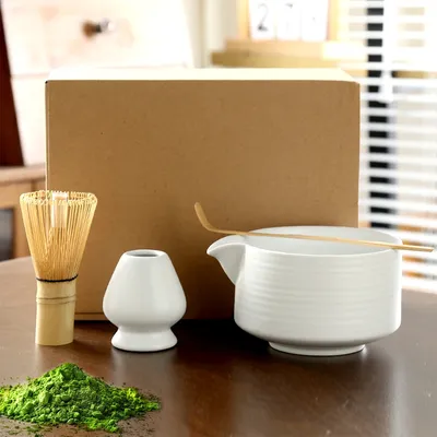4PCS Japanese Matcha Tea Set Whisk Stand Tea Ceremony Matcha Bowl Grinder Brushes Tea Tools Holder