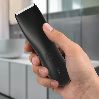 Electric Groin Hair Trimmer with Replaceable Ceramic Blades, Waterproof Wet-Dry Functionality &